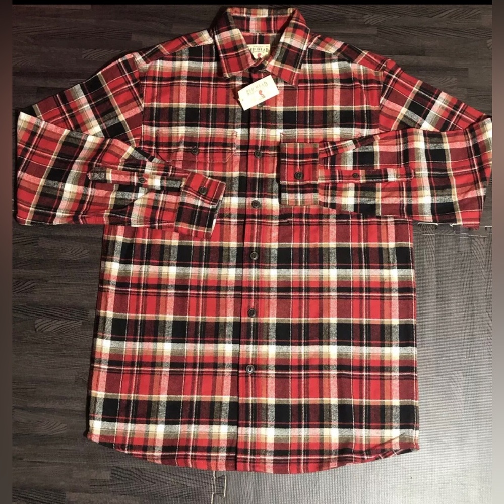 Red Head Brand Co. Medium Cotton Plaid Button Down Flannel Shirt Red NWT